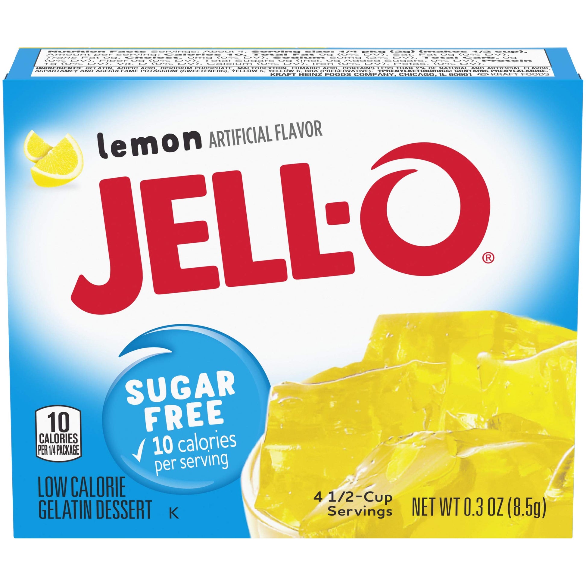 Product image of Jell-O Sugar-Free Gelatin Mix Lemon Flavor Boxes 0.3 oz 0.3 oz Pack of 6