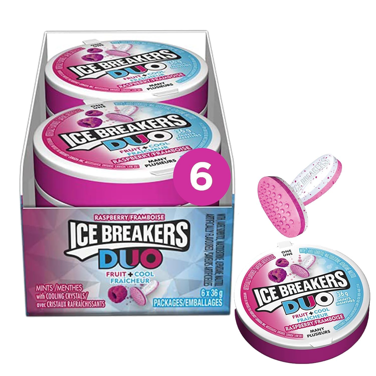 Product image of Ice Breakers Duo Raspberry Mints Sugar-Free Breath Mints 1.27 oz 1.27 oz Pack of 6
