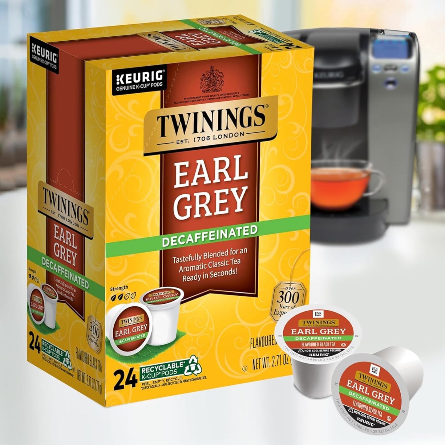 Product image of Twinings Decaf Earl Grey K-Cup Pods for Keurig Decaffeinated Black Tea Citrus and Bergamot Flavor 24 ct Pack