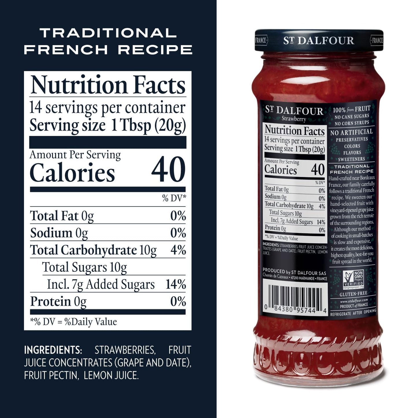 Product image of St. Dalfour Strawberry Fruit Spread 100% from Fruit No Artificial Ingredients Non-GMO No Cane Sugars All