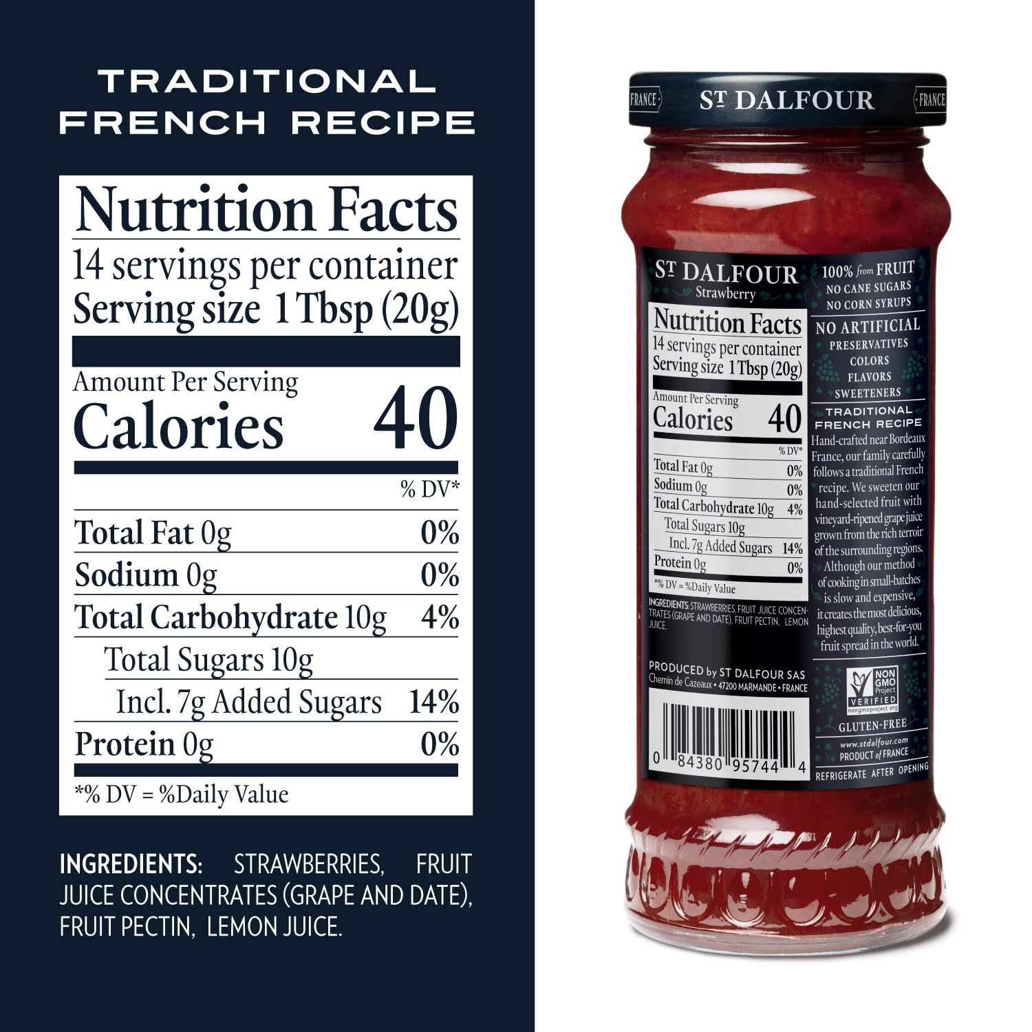 Product image of St. Dalfour Strawberry Fruit Spread 100% from Fruit No Artificial Ingredients Non-GMO No Cane Sugars All