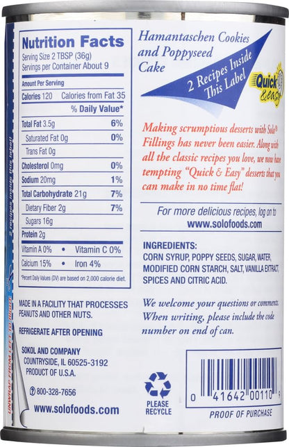 Product image of SOLO Poppy Seed Cake and Pastry Filling 12.5 oz 12.5 oz Pack of 4