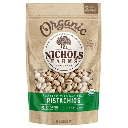 Product image of Nichols Farms California Pistachios Organic Roasted Salted Sea Salt 2 lb Bag