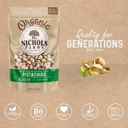 Product image of Nichols Farms California Pistachios Organic Roasted Salted Sea Salt 2 lb Bag