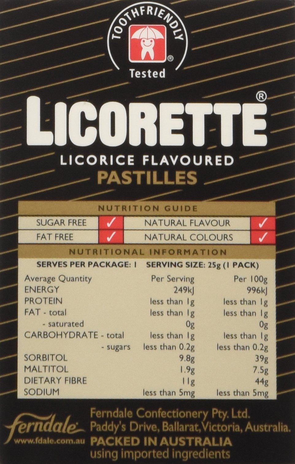 Product image of LICORETTE Licorice Flavored Pastilles Sugar Free Boxes Direct From Australia 0.88 oz 0.88 oz Pack of 18