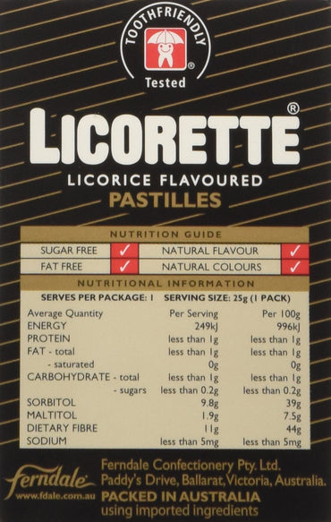 Product image of LICORETTE Licorice Flavored Pastilles Sugar Free Boxes Direct From Australia 0.88 oz 0.88 oz Pack of 18