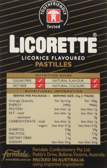 Product image of LICORETTE Licorice Flavored Pastilles Sugar Free Boxes Direct From Australia 0.88 oz 0.88 oz Pack of 18