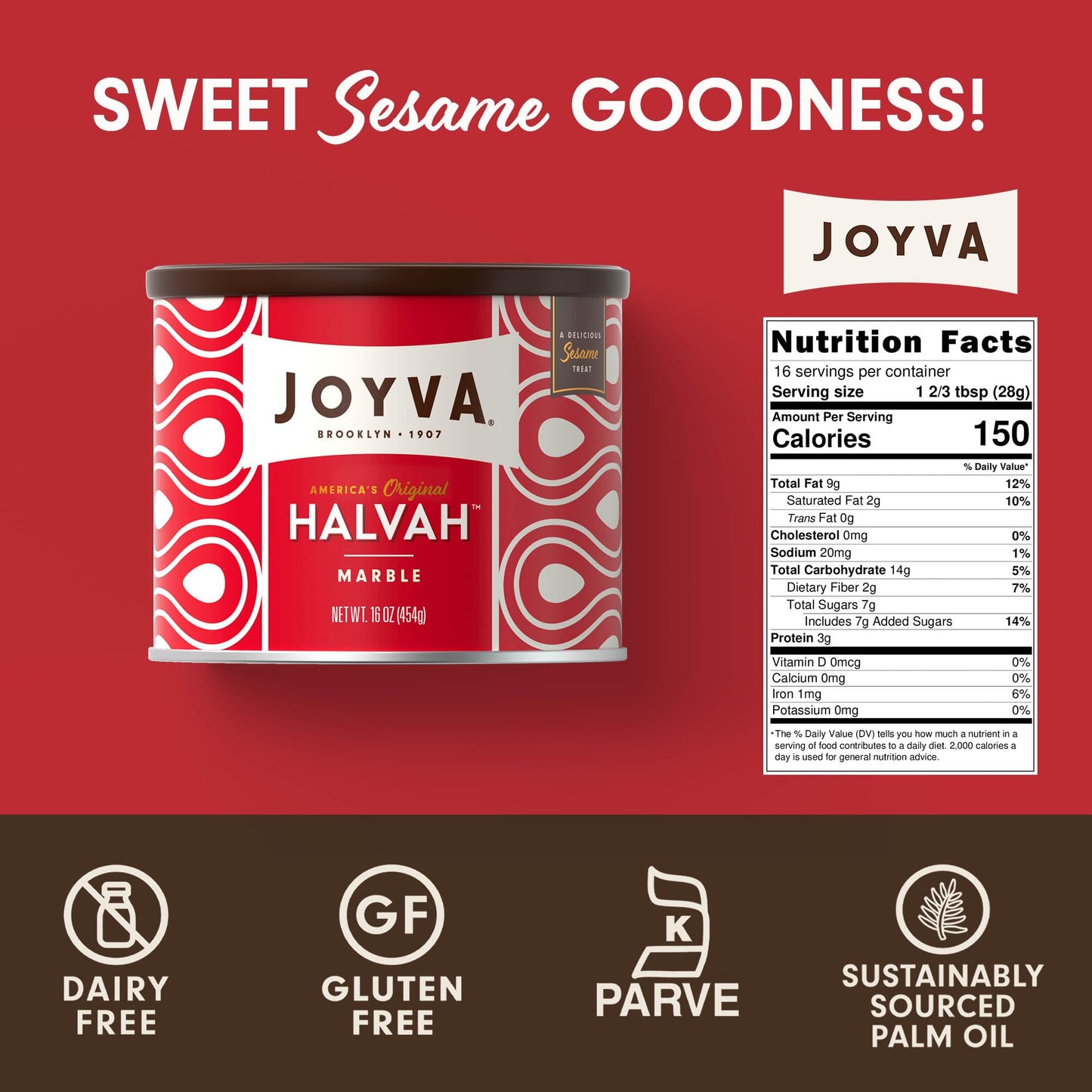 Product image of Joyva Halvah Marble Sesame Treat Dairy Free Gluten-Free Kosher Parve Handcrafted in Brooklyn 16 oz 16 oz