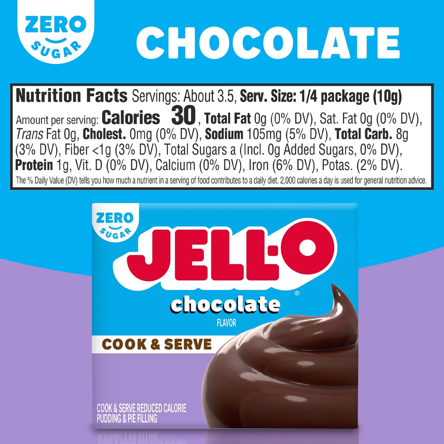 Product image of Jell-O Chocolate Pudding Cook and Serve Sugar Free Box 1.3 oz 1.3 oz Pack of 4