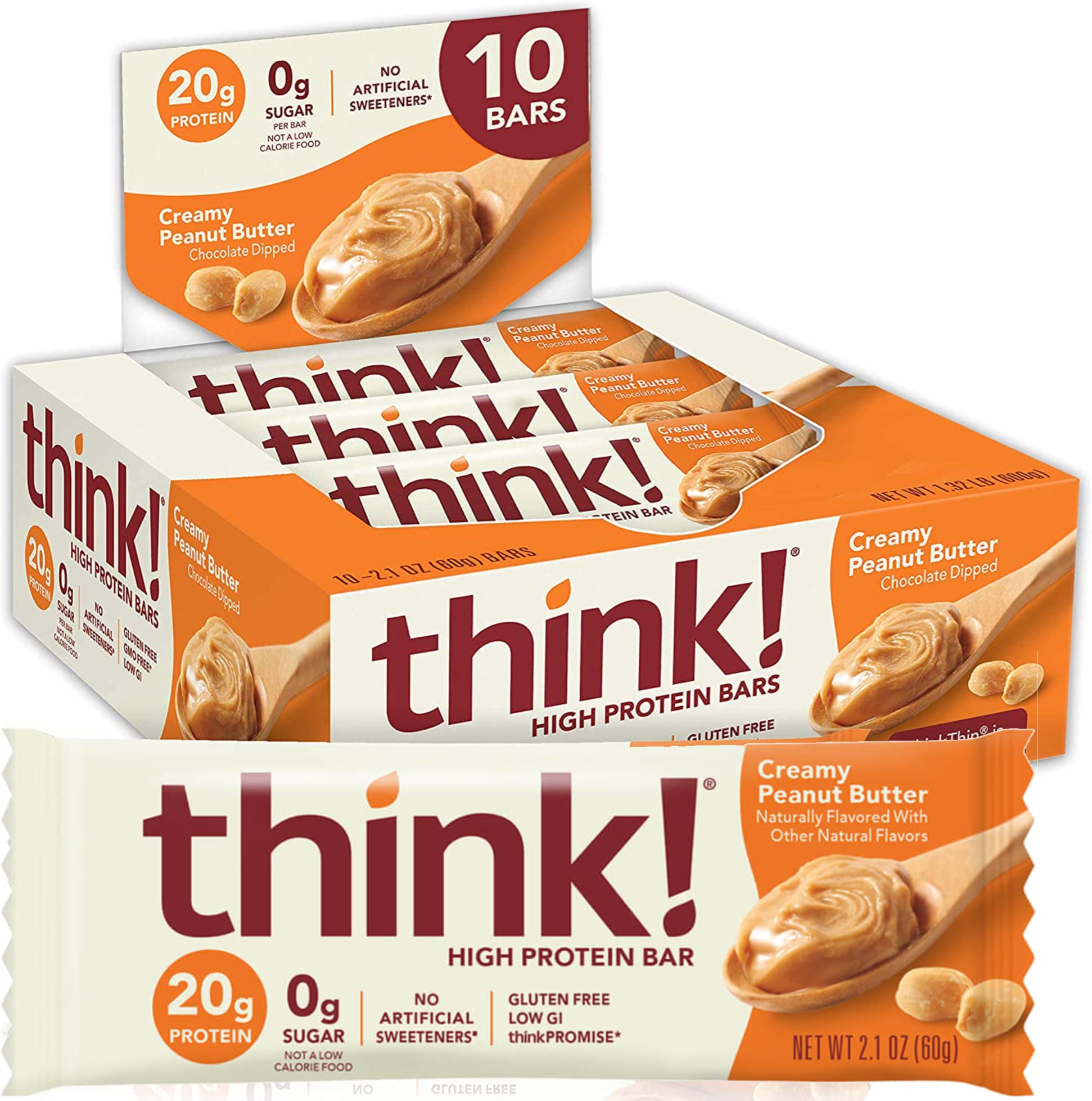 Product image of thinkThin Protein Bars Creamy Peanut Butter 2.1 oz 10 Bars 2.1 oz Pack of 2