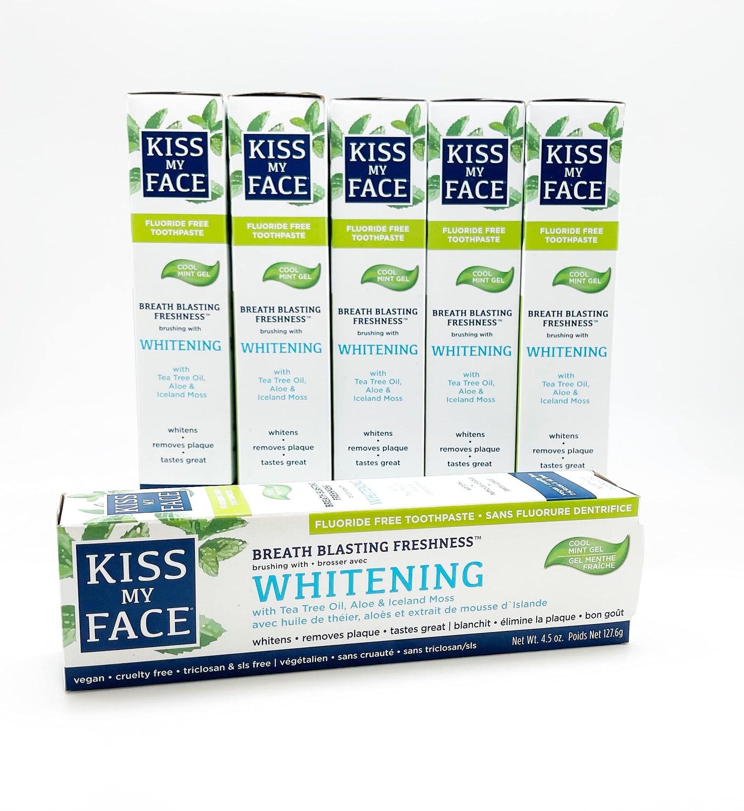 Product image of Kiss My Face Whitening Toothpaste Cool Mint Fluoride-Free 4.50 fl oz 4.50 fl oz Pack of 6