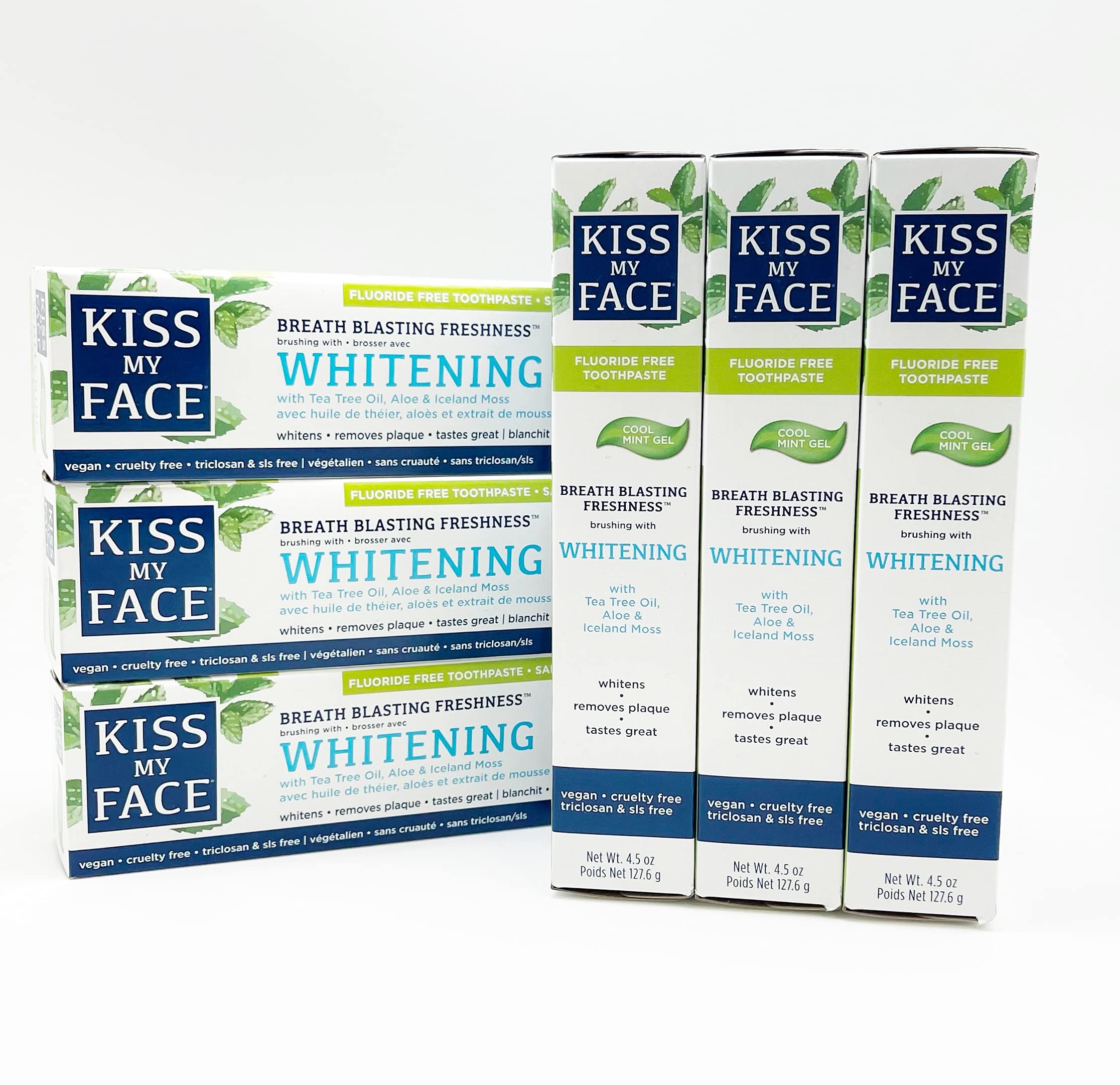 Product image of Kiss My Face Whitening Toothpaste Cool Mint Fluoride-Free 4.50 fl oz 4.50 fl oz Pack of 6