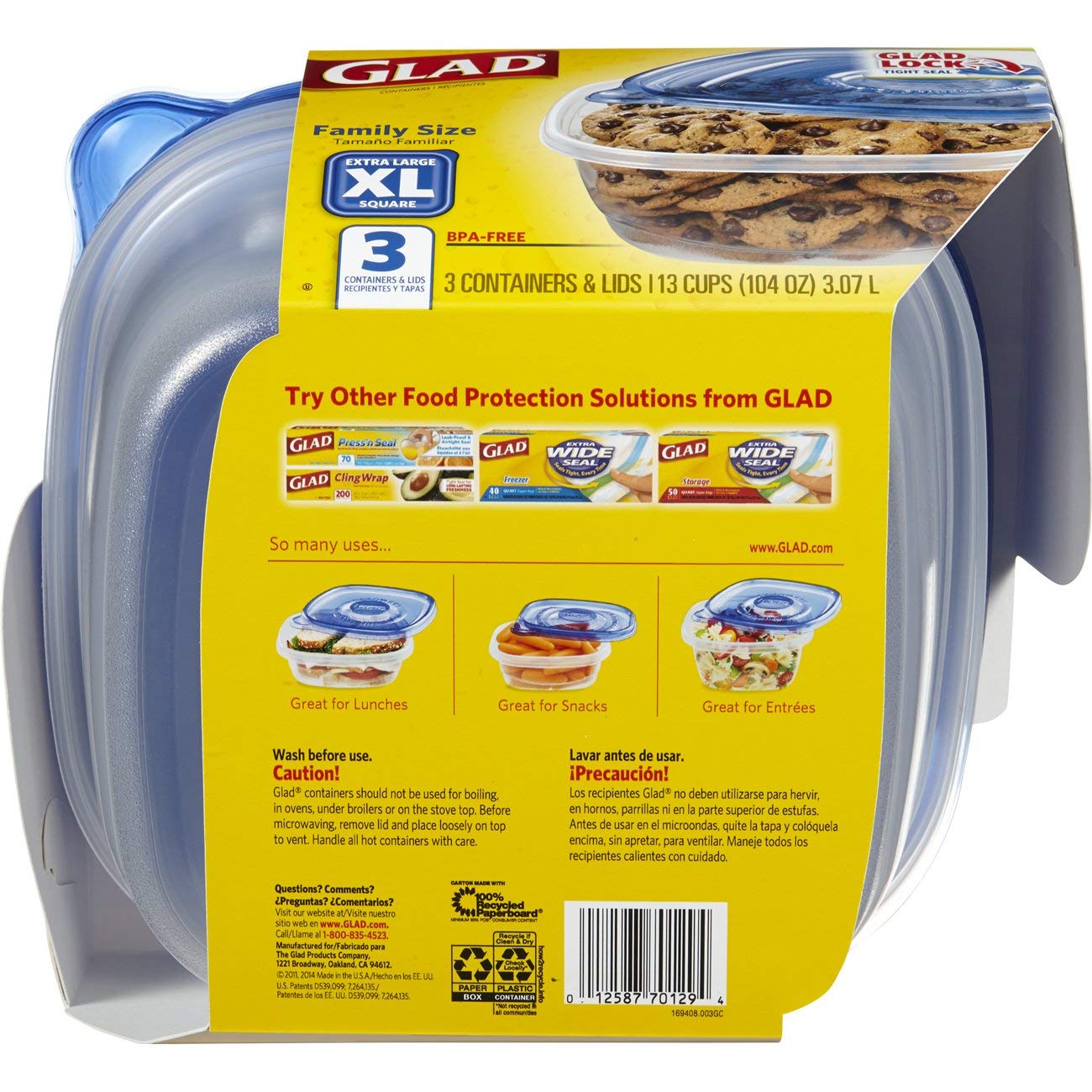 Product image of Glad Food Storage Containers Family Sized 104 oz 3 ct 104 oz 3 Count