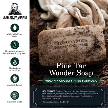 Product image of The Grandpa Soap Company Pine Tar Bar Soap 3-in-1 Cleanser Deodorizer and Moisturizer Each 4.25 oz 4.25 oz