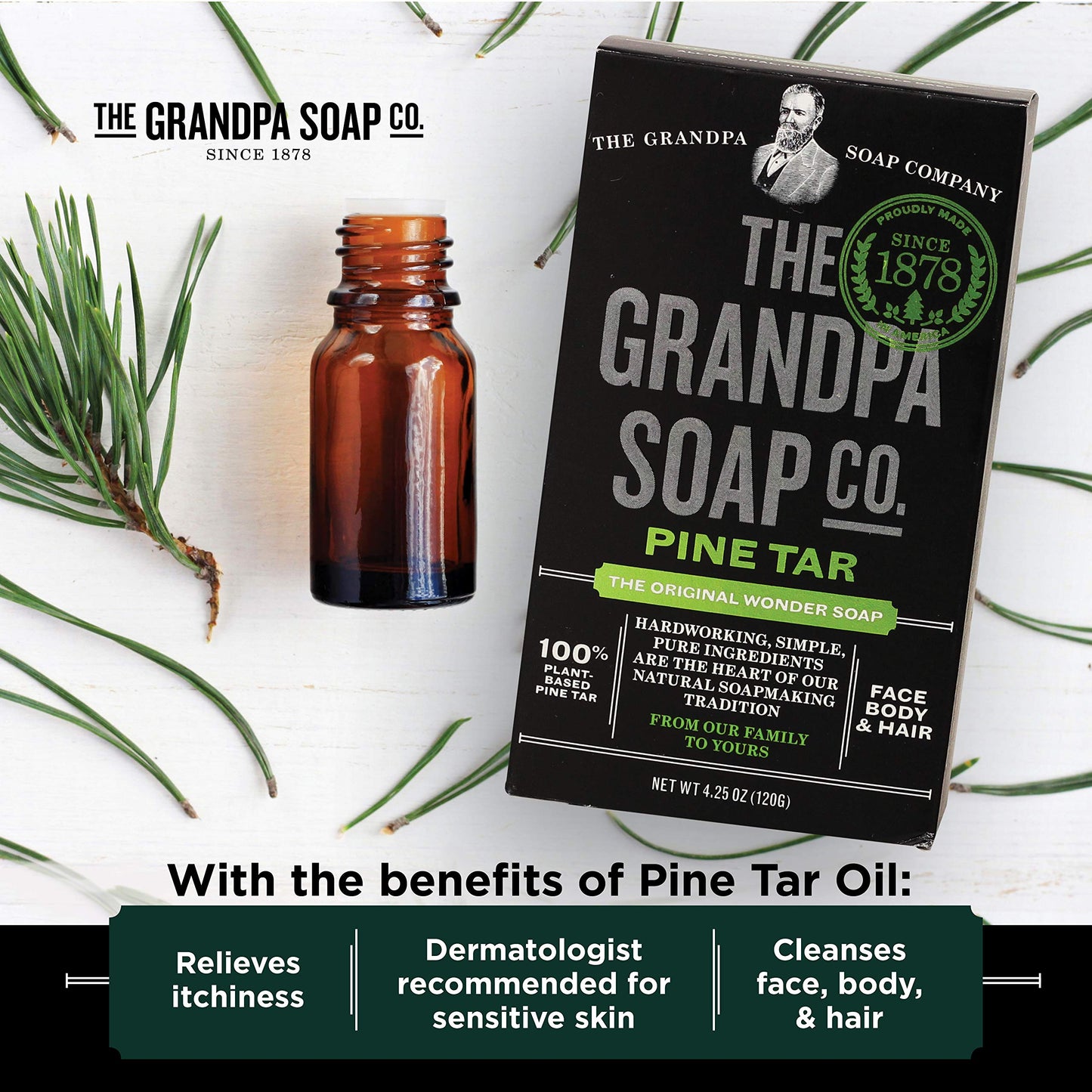 Product image of The Grandpa Soap Company Pine Tar Bar Soap 3-in-1 Cleanser Deodorizer and Moisturizer Each 4.25 oz 4.25 oz