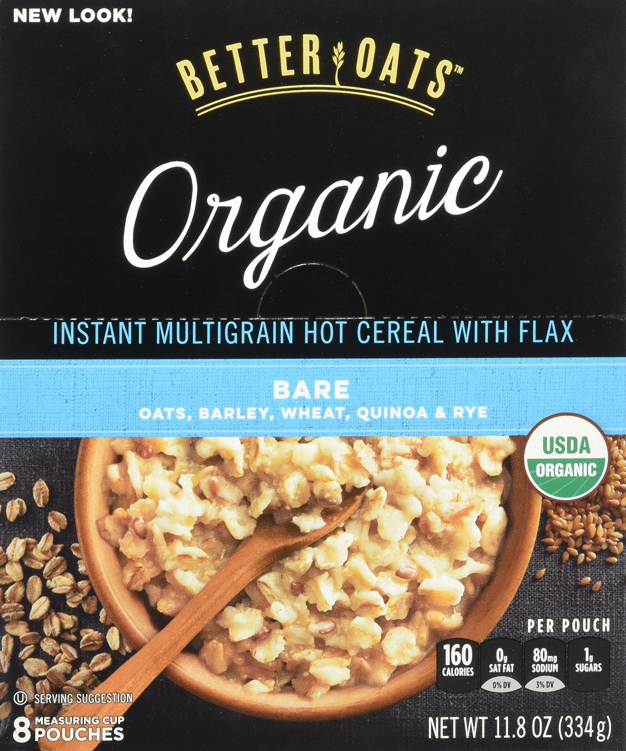 Product image of Better Oats Raw Pure and Simple Organic Bare Instant Multigrain Hot Cereal Flax 8 Pouches Pack of 2