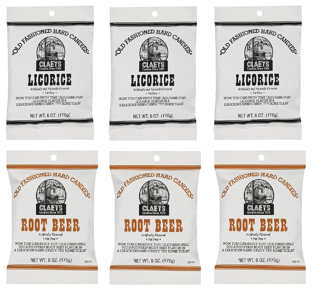 Claeys Old Fashioned Hard Candy Variety Pack Licorice Root Beer Flavors 36 oz 6 Pack Nostalgic Sweet Treat