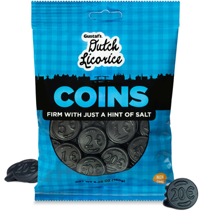 Product image of Gustaf's Salted Dutch Licorice Coins Black Licorice Bag Dutch Candy Netherlands 5.29 oz 5.29 oz