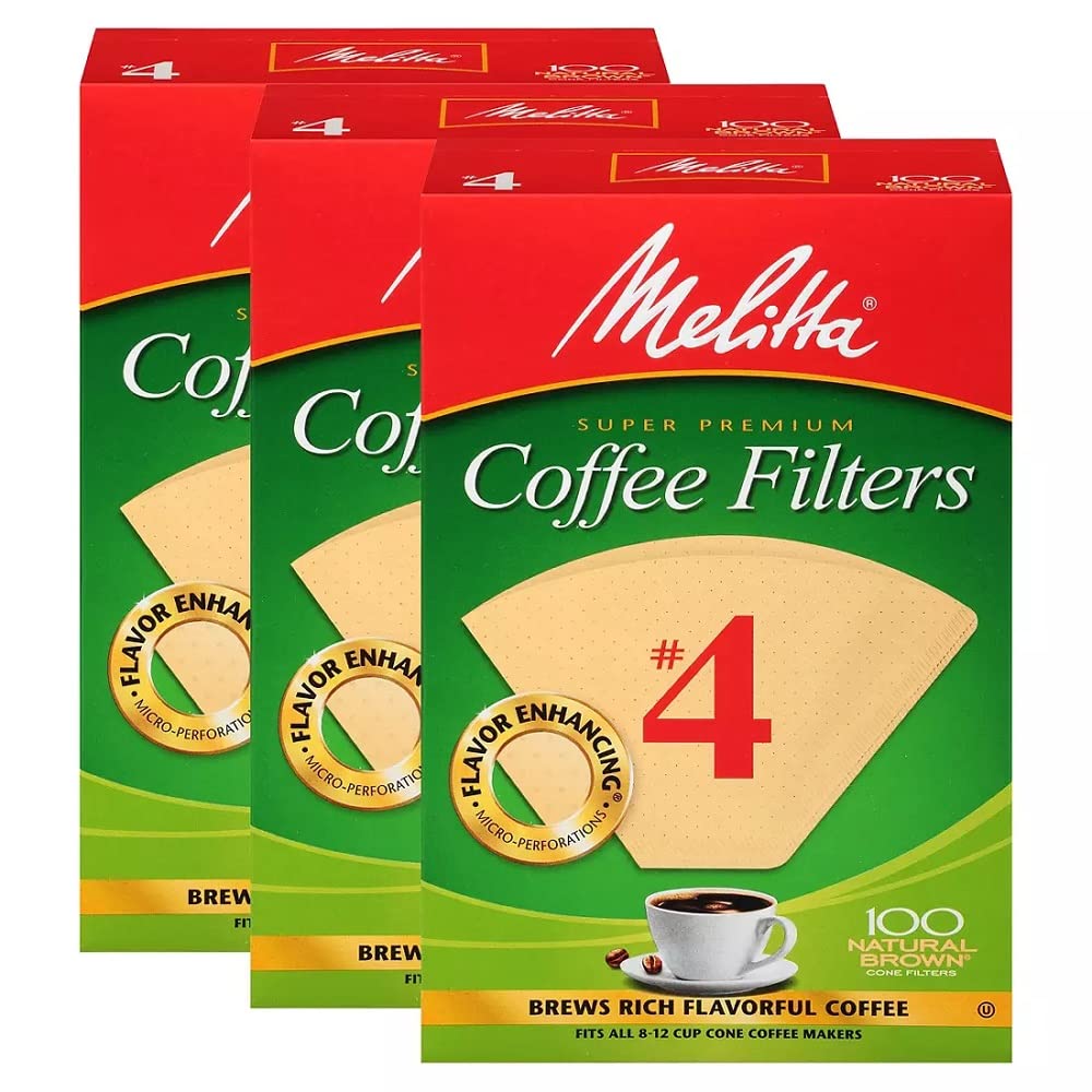 Product image of Melitta Cone Coffee Filters Natural Brown #4 100 ct Pack of 3