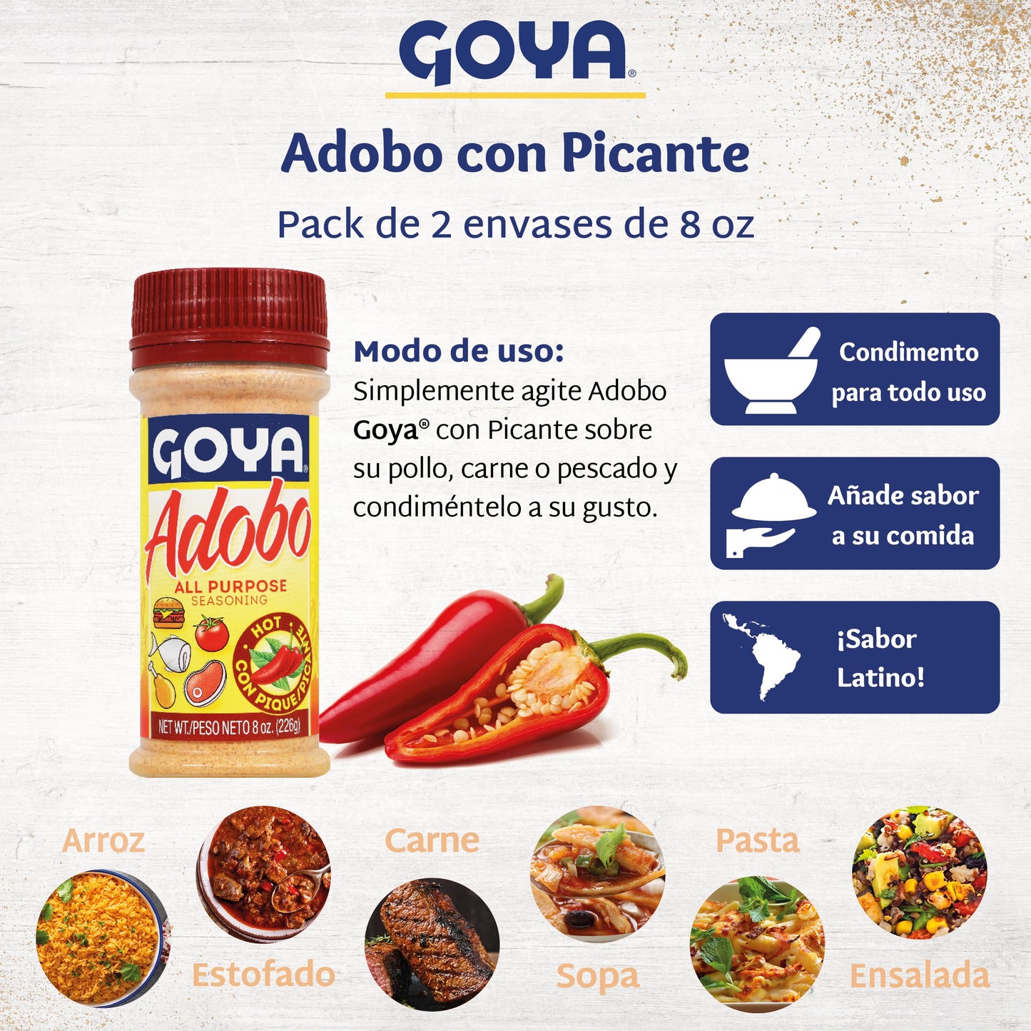 Product image of Goya Adobo Hot All Purpose Spice Latin Spicy Blend Mexican Seasoning for Poultry Seafood Meat and Vegetables