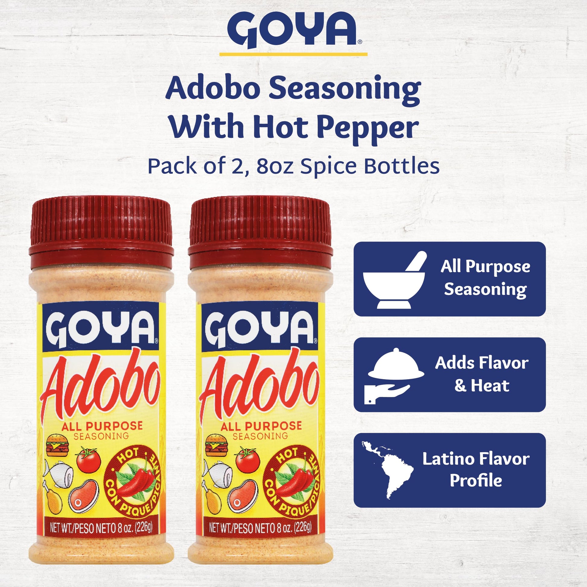 Product image of Goya Adobo Hot All Purpose Spice Latin Spicy Blend Mexican Seasoning for Poultry Seafood Meat and Vegetables