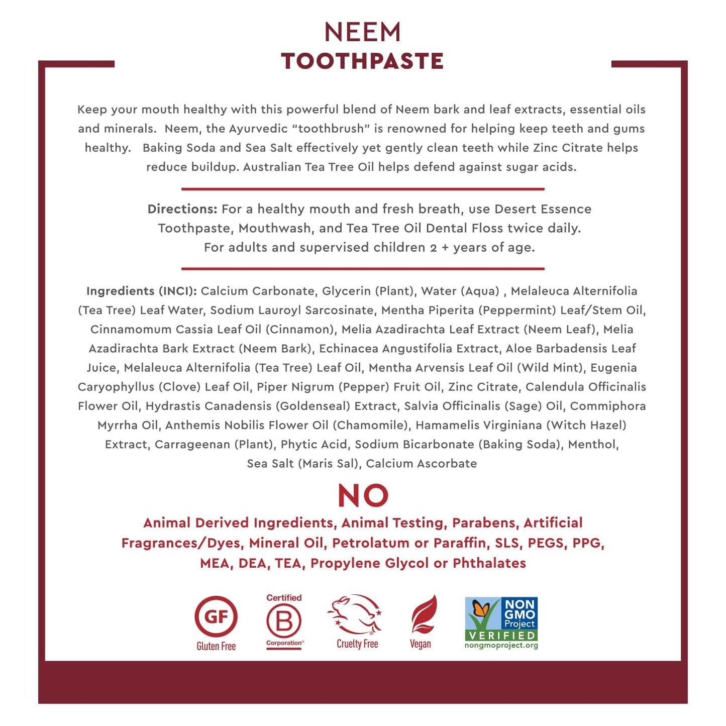 Product image of Desert Essence Natural Neem Toothpaste Cinnamint Pure Essential Oil Baking Soda Complete Oral Care Sea Salt