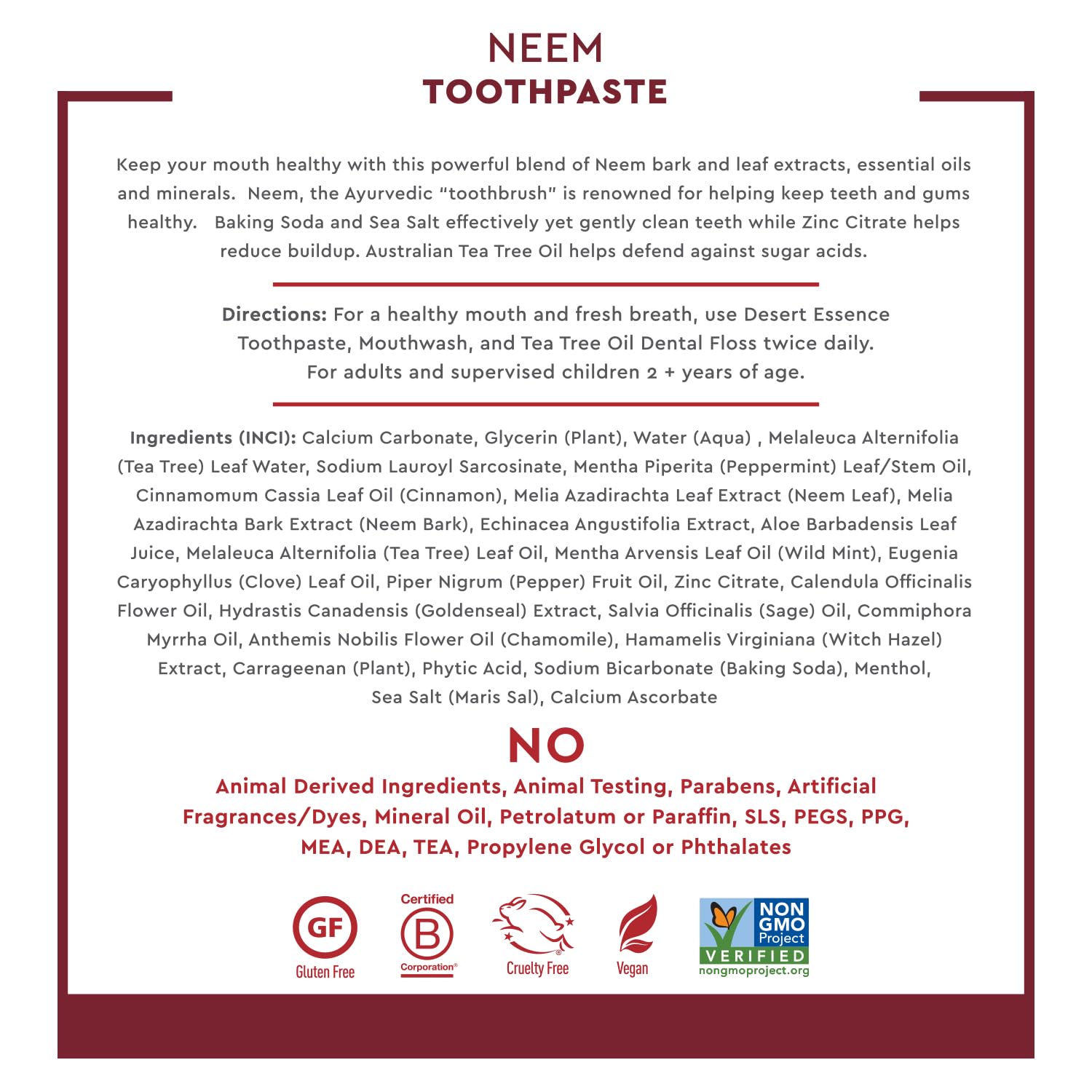 Product image of Desert Essence Natural Neem Toothpaste Cinnamint Pure Essential Oil Baking Soda Complete Oral Care Sea Salt