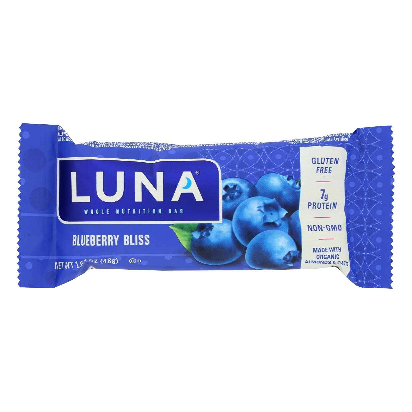 Product image of CLIF Bar Luna Bar Organic Blueberry Bliss 70%+ Organic 1.69 oz 1.69 oz Pack of 15
