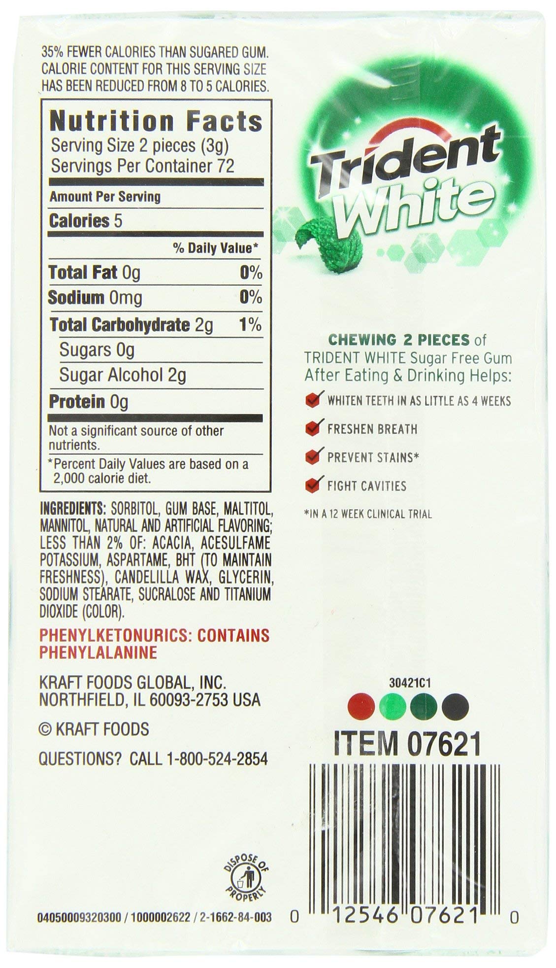 Product image of Trident White Spearmint Chewing Gum Pack of 9