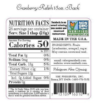 Product image of Sarabeth's Legendary Cranberry Relish Sauce 18 oz 18 oz