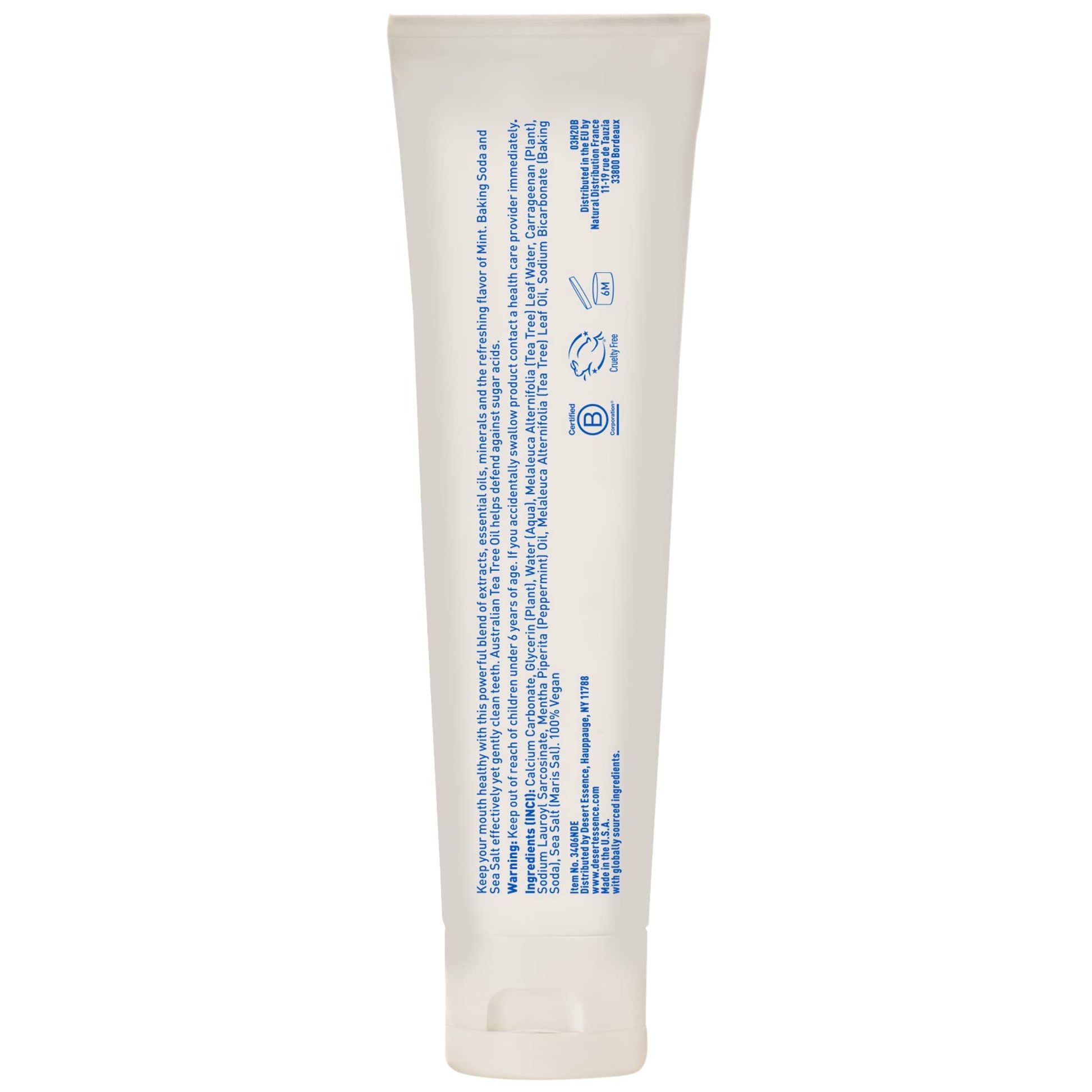 Product image of Desert Essence Tea Tree Oil Toothpaste Mint Deep Cleans Teeth and Gums Helps Fight Plaque Sea Salt Pure