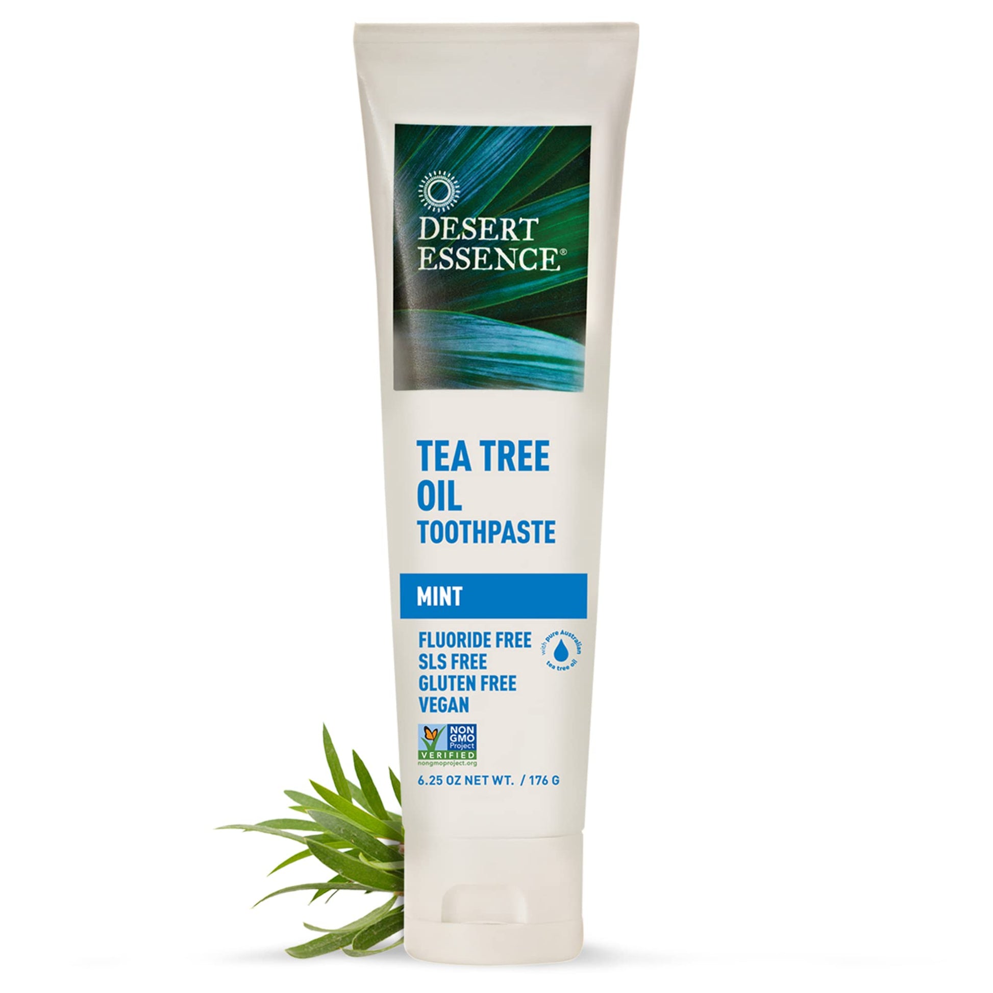 Product image of Desert Essence Tea Tree Oil Toothpaste Mint Deep Cleans Teeth and Gums Helps Fight Plaque Sea Salt Pure