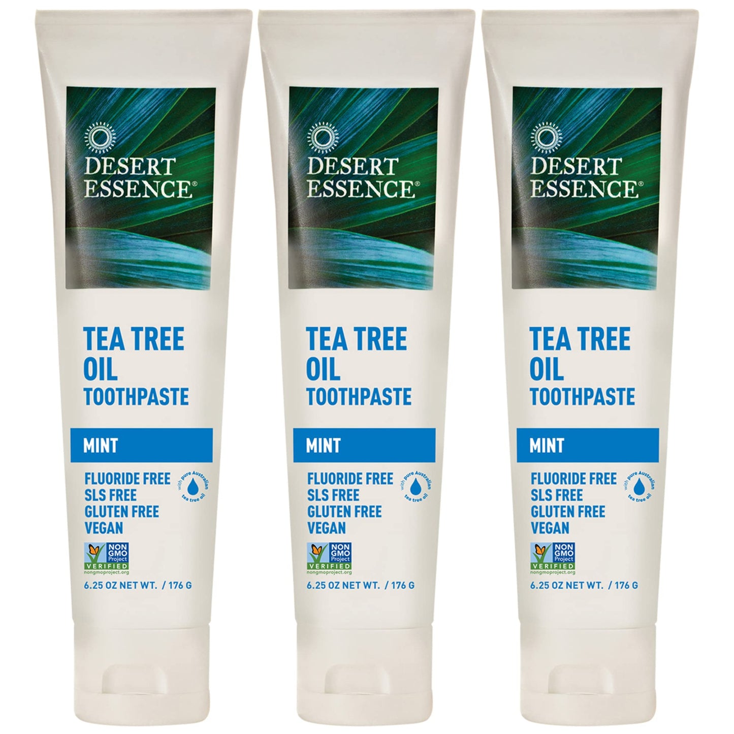 Product image of Desert Essence Tea Tree Oil Toothpaste Mint Deep Cleans Teeth and Gums Helps Fight Plaque Sea Salt Pure