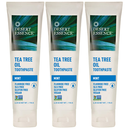 Product image of Desert Essence Tea Tree Oil Toothpaste Mint Deep Cleans Teeth and Gums Helps Fight Plaque Sea Salt Pure