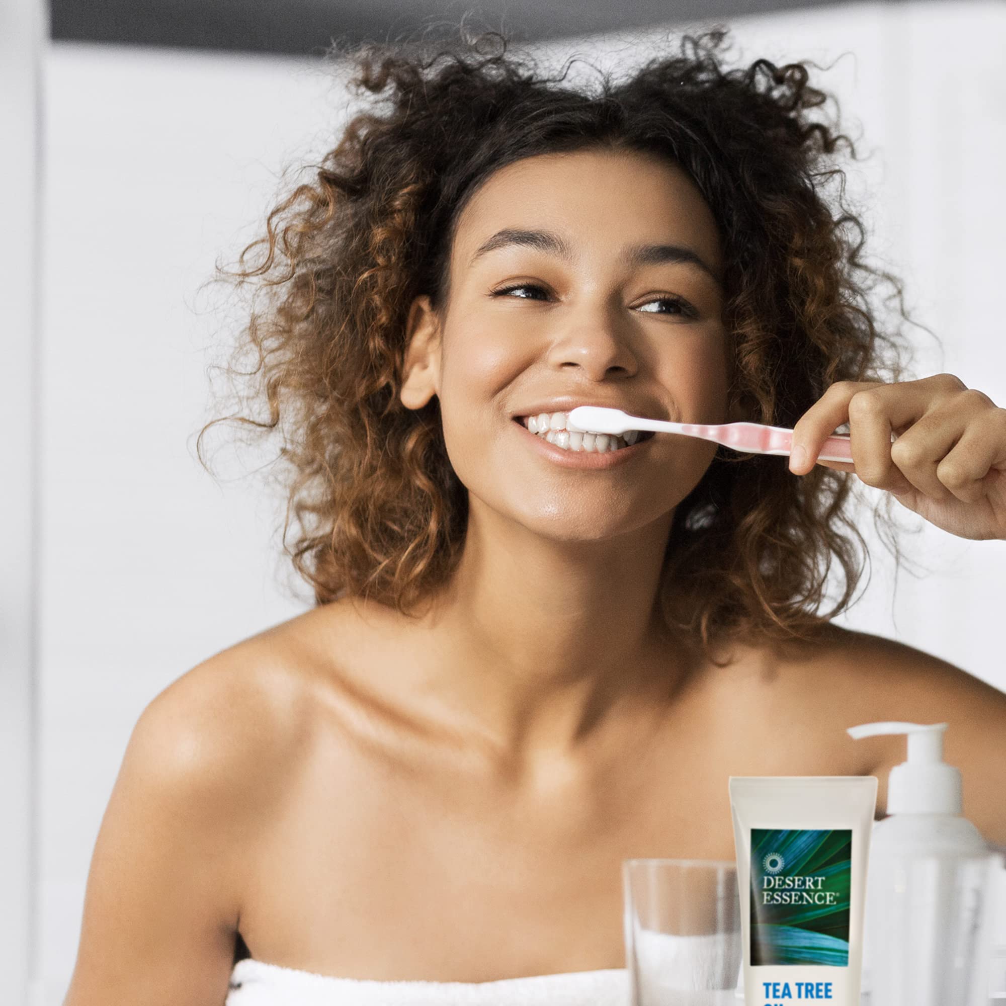 Product image of Desert Essence Tea Tree Oil Toothpaste Mint Deep Cleans Teeth and Gums Helps Fight Plaque Sea Salt Pure