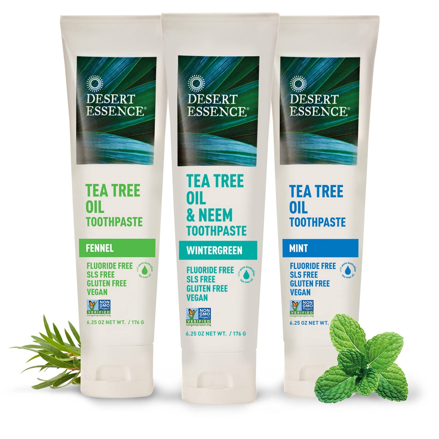 Product image of Desert Essence Tea Tree Oil Toothpaste Mint Deep Cleans Teeth and Gums Helps Fight Plaque Sea Salt Pure