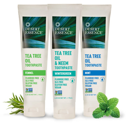 Product image of Desert Essence Tea Tree Oil Toothpaste Mint Deep Cleans Teeth and Gums Helps Fight Plaque Sea Salt Pure