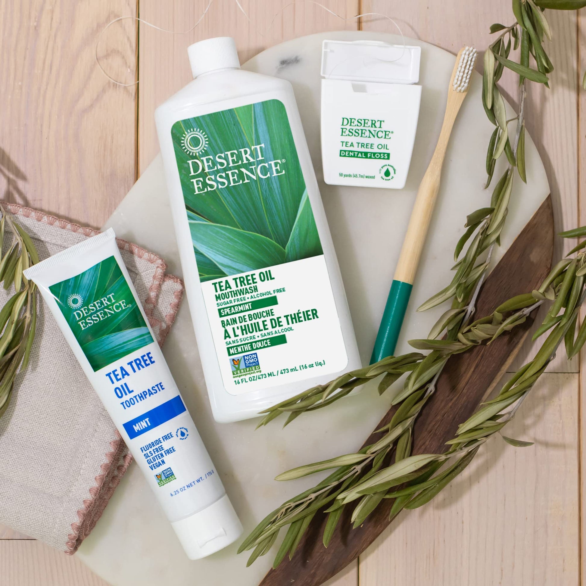 Product image of Desert Essence Tea Tree Oil Toothpaste Mint Deep Cleans Teeth and Gums Helps Fight Plaque Sea Salt Pure