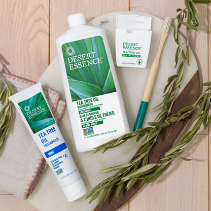 Product image of Desert Essence Tea Tree Oil Toothpaste Mint Deep Cleans Teeth and Gums Helps Fight Plaque Sea Salt Pure