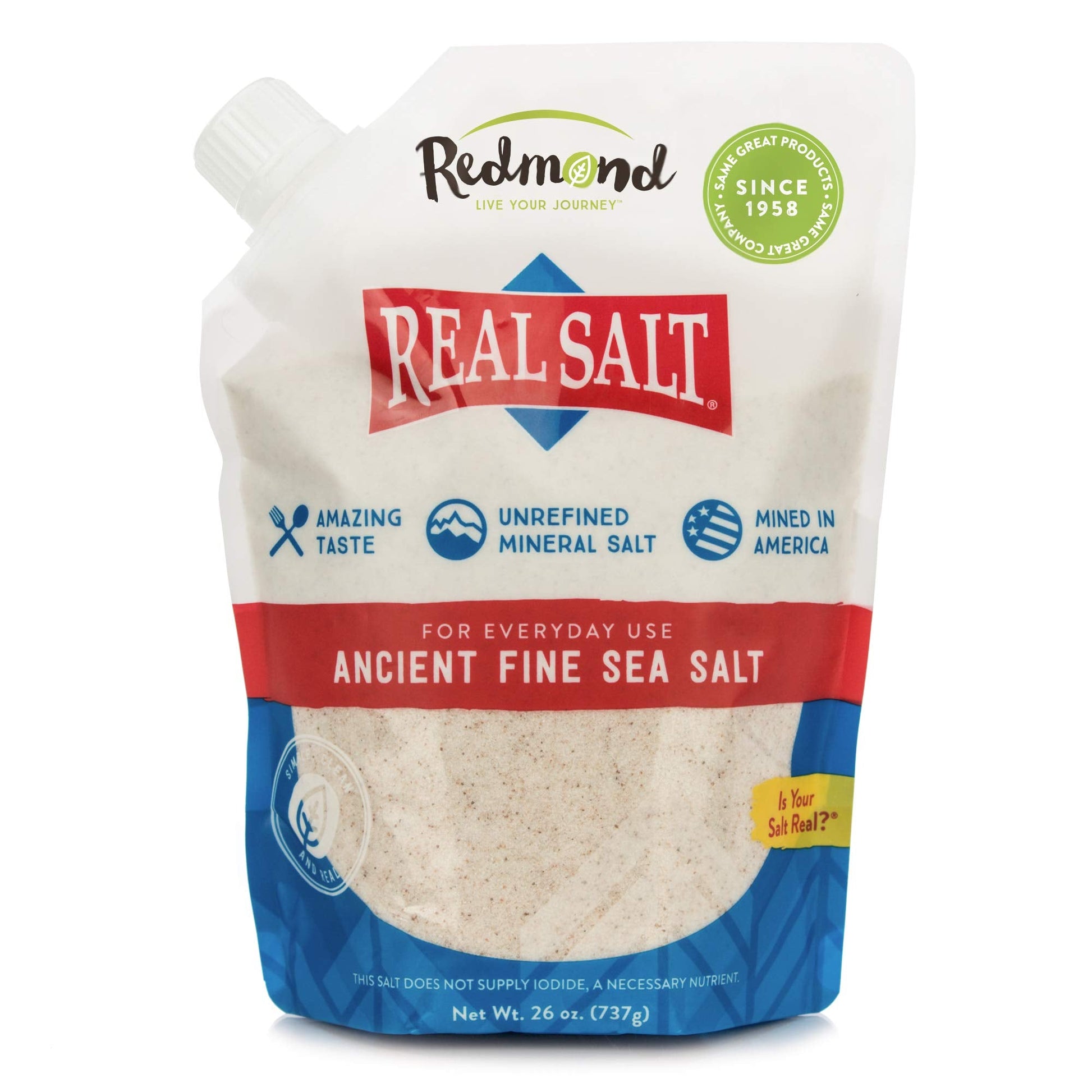 Product image of REDMOND Real Salt Ancient Fine Sea Salt Unrefined Mineral Salt Pouch 26 oz 26 oz Pack of 6