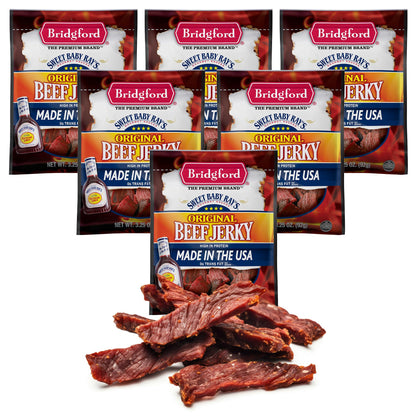Product image of Bridgford Sweet Baby Ray's Beef Jerky Original High Protein Ready-to-Eat Snack 3.25 oz 3.25 oz Pack of 6