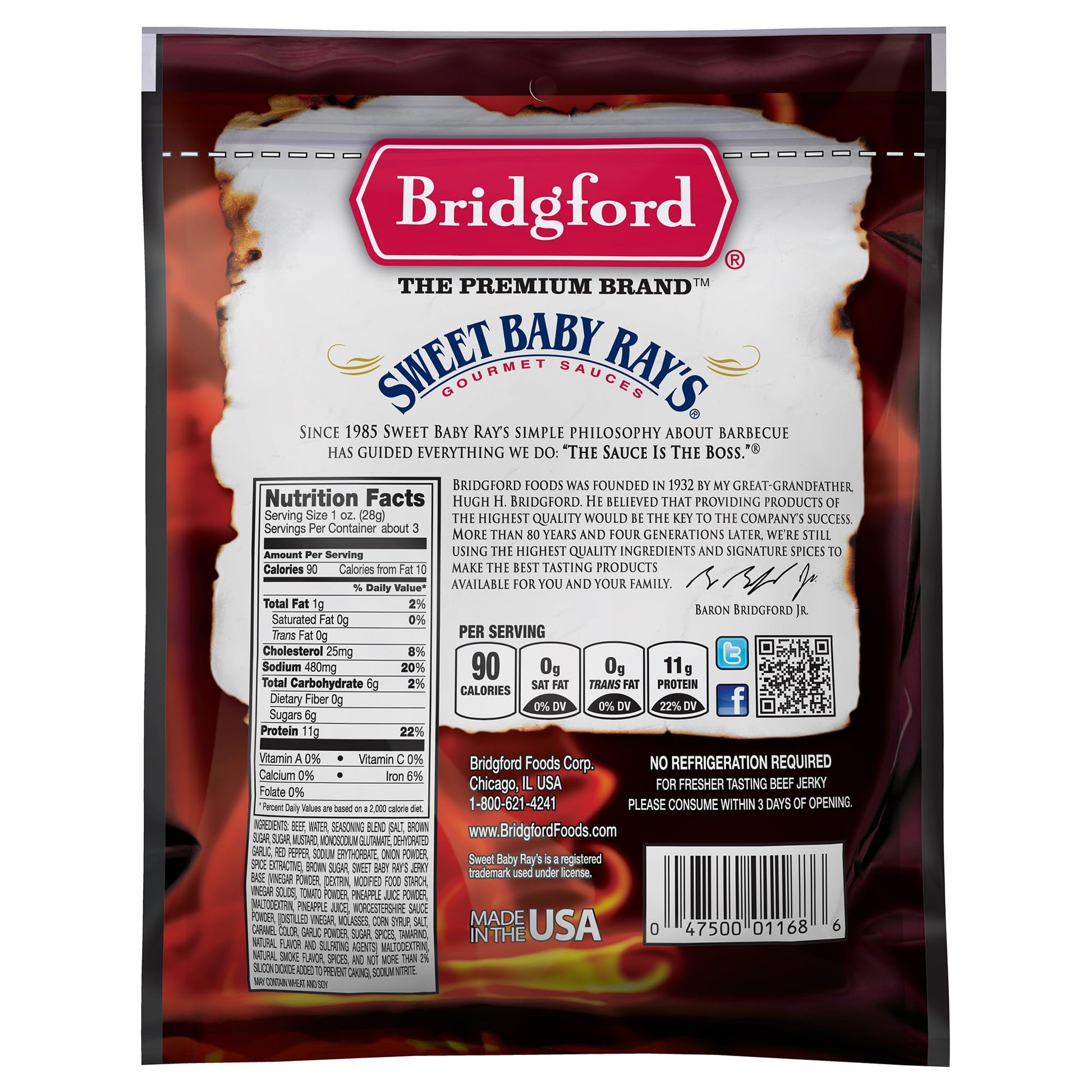Product image of Bridgford Sweet Baby Ray's Beef Jerky Original High Protein Ready-to-Eat Snack 3.25 oz 3.25 oz Pack of 6