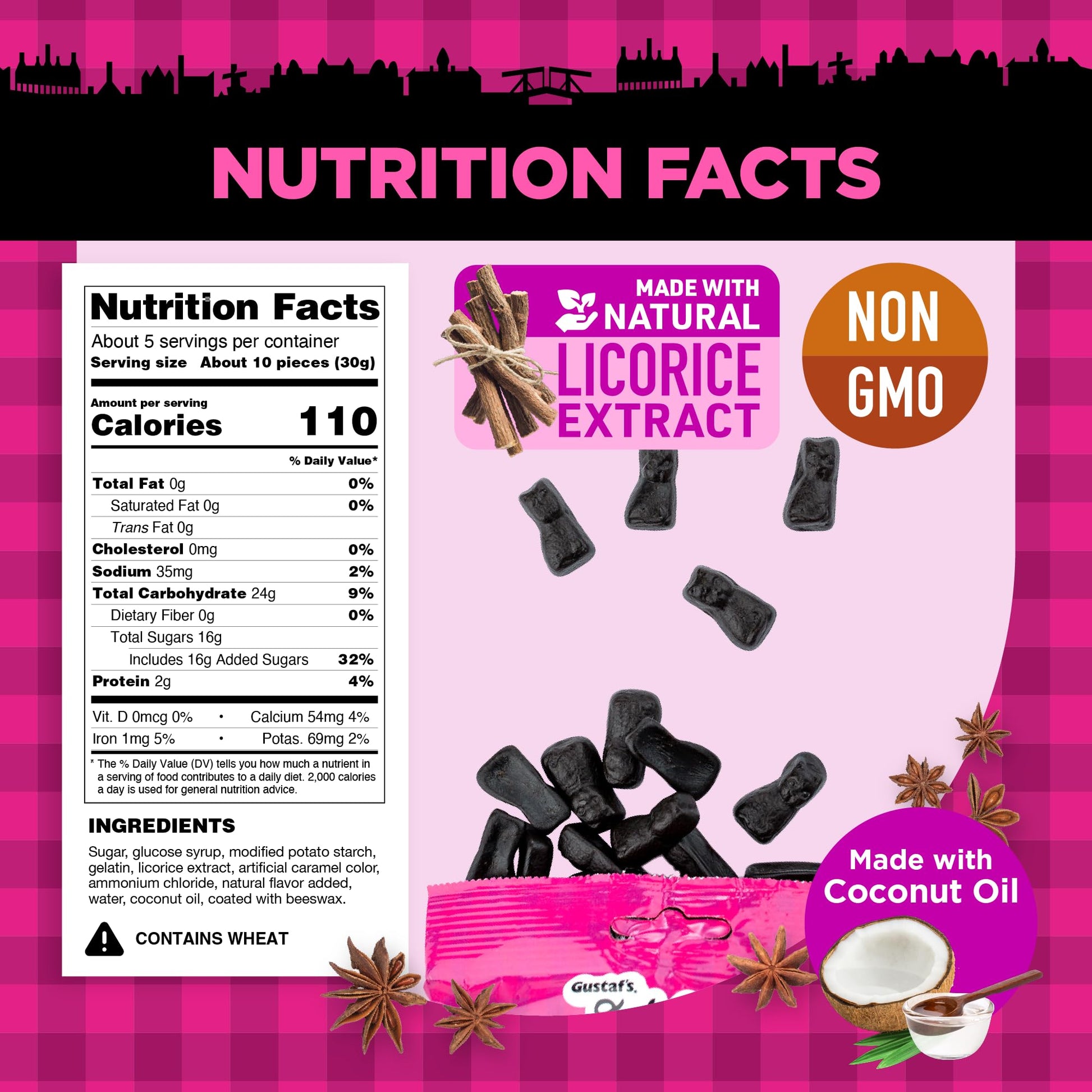 Product image of Gustaf's Dutch Licorice Cats Sweet Black Licorice Bags Dutch Candy Netherlands 5.2 oz 5.2 oz Pack of 3