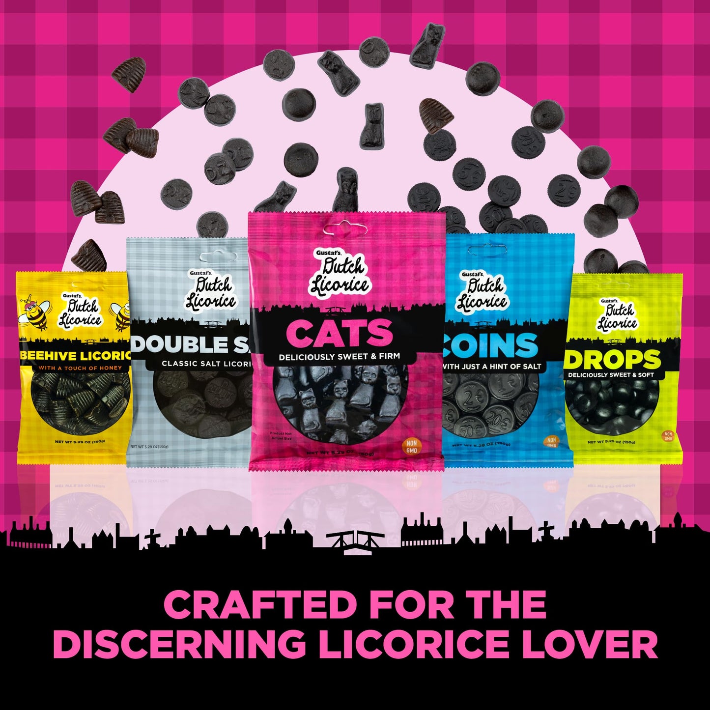 Product image of Gustaf's Dutch Licorice Cats Sweet Black Licorice Bags Dutch Candy Netherlands 5.2 oz 5.2 oz Pack of 3