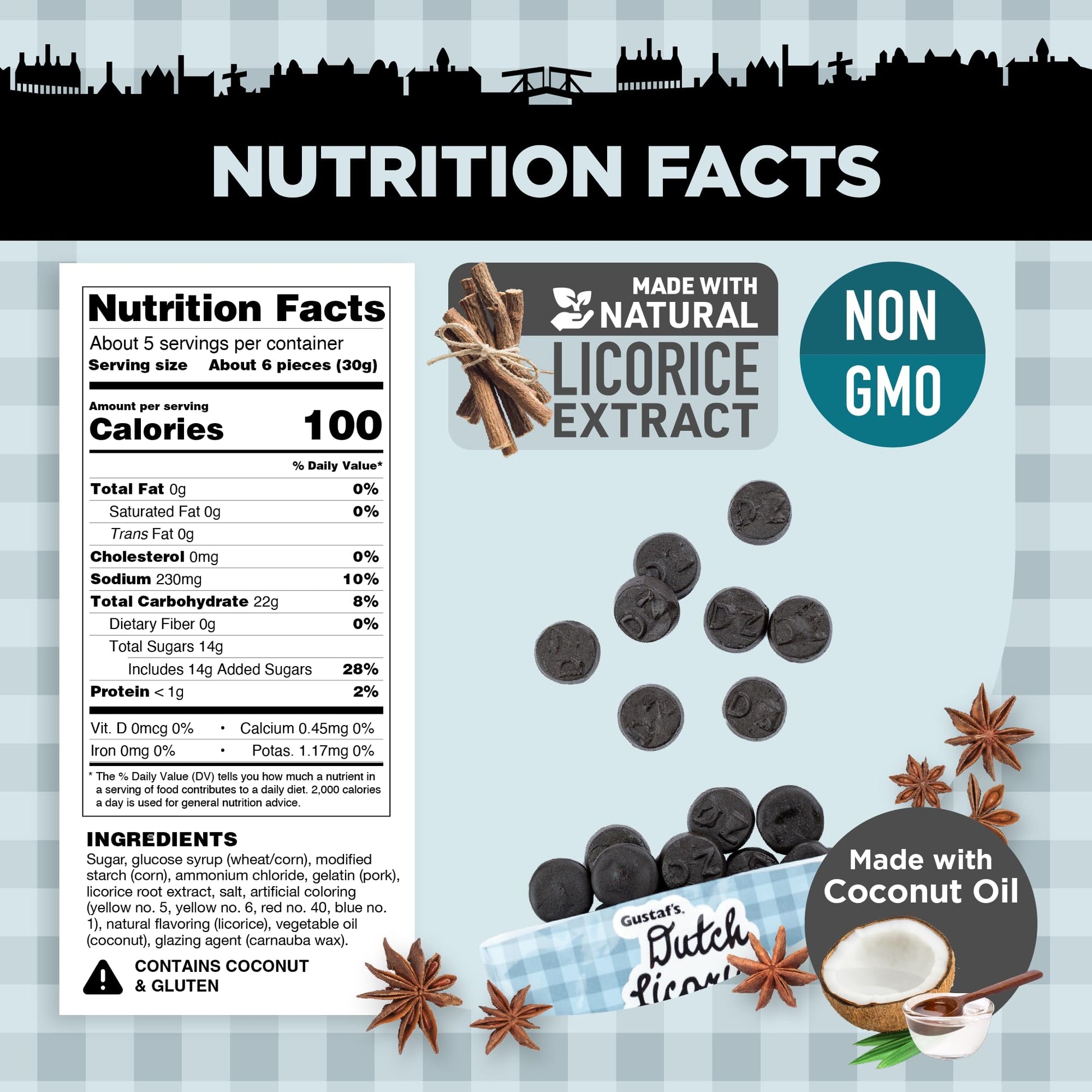 Product image of Gustaf's Dutch Licorice Double Salt Coins Black Licorice Bags Dutch Candy Netherlands 5.2 oz 5.2 oz Pack of