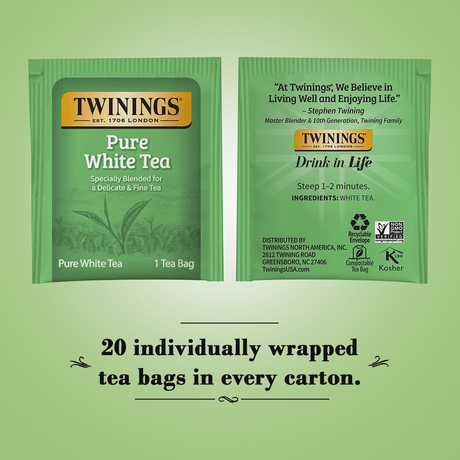Product image of Twinings White Tea Bags Delicate Caffeinated Tea 20 ct Pack of 2