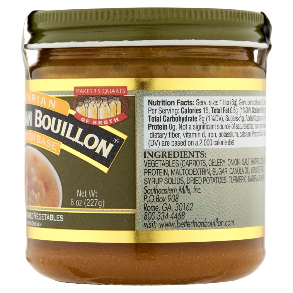 Product image of Better Than Bouillon Vegetarian No Chicken Base Made Seasoned Vegetables Certified Vegan Makes 9.5 Quarts of
