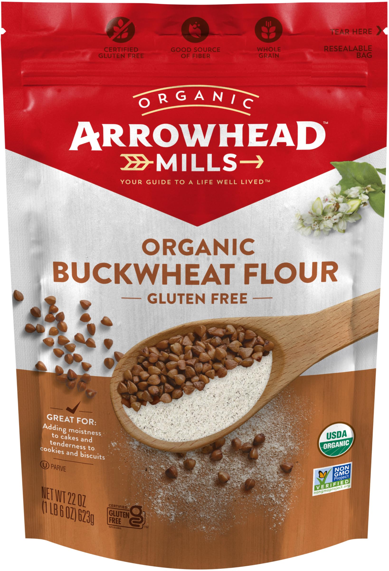 Product image of Arrowhead Mills Organic Buckwheat Flour Gluten Free 22 oz 22 oz Pack of 6