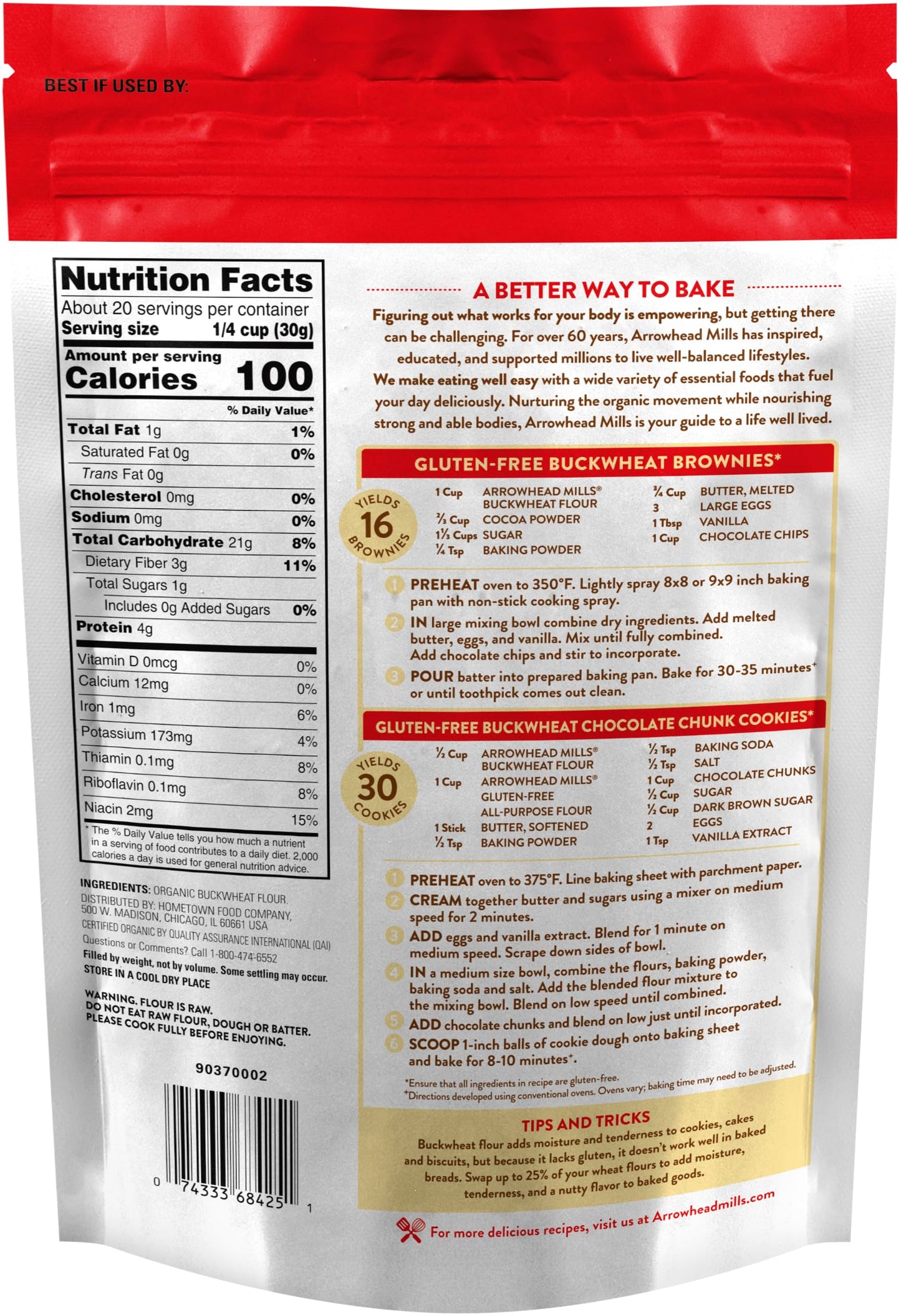 Product image of Arrowhead Mills Organic Buckwheat Flour Gluten Free 22 oz 22 oz Pack of 6