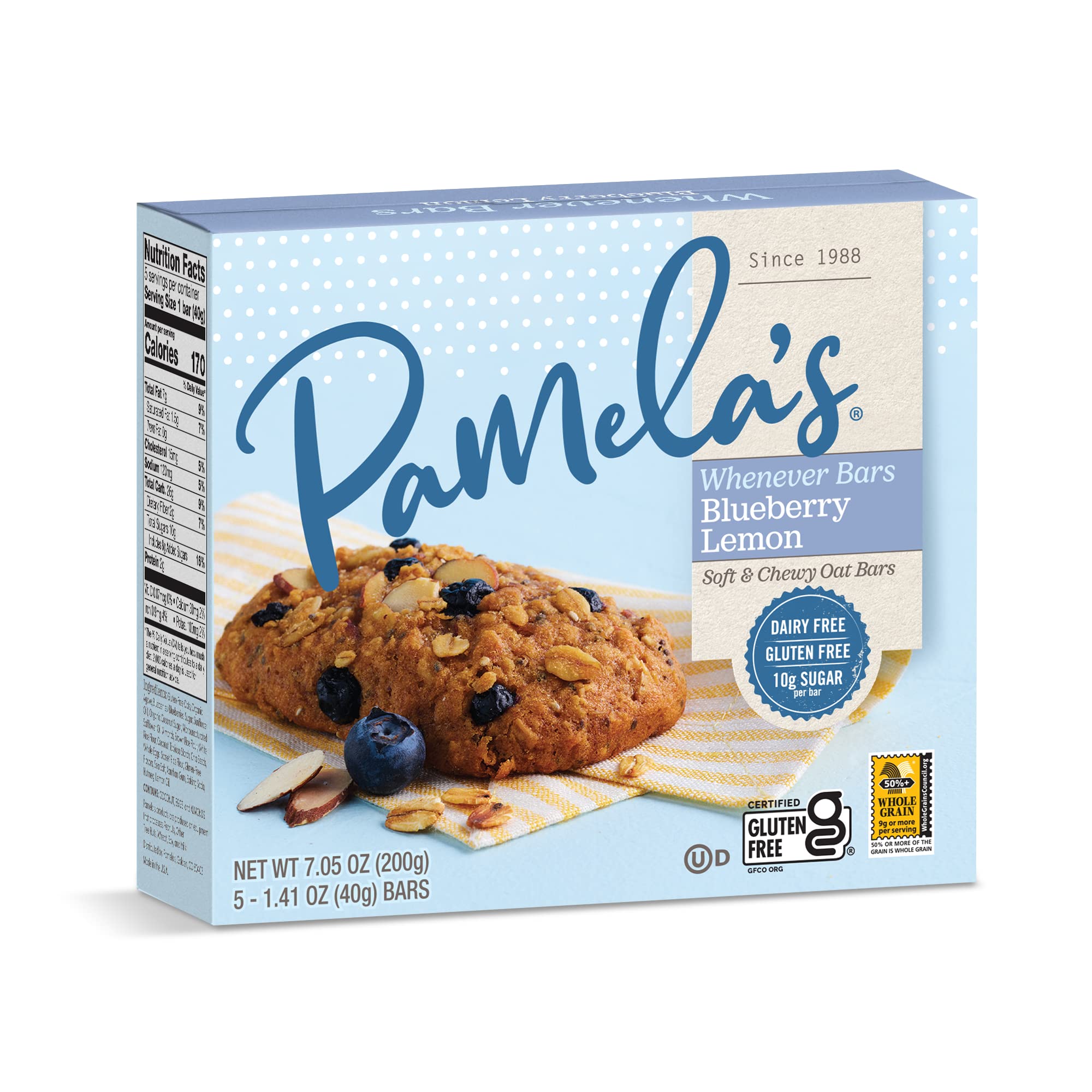 Product image of Pamela's Products Whenever Bars Soft and Chewy Oat Bars Blueberry Lemon Gluten Free Kosher 5 ct 7.05 oz 7.05